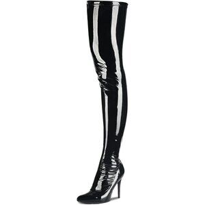 Women Black Patent pu Side Zipper Stiletto High Heel Over The Knee Comfy Boots
